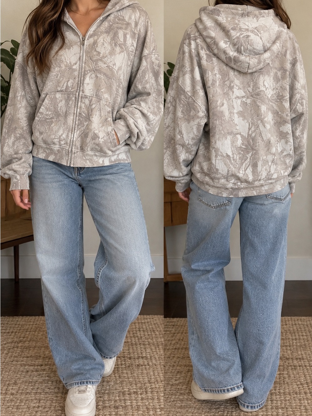 Hollister Y2K Woodland Camo Baggy Sleeve Zip Hoodie Women’s M